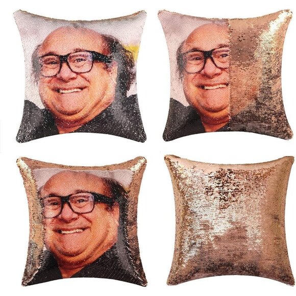 16x16 Inches  Funny Sequin Danny DeVito Magic Reversible Throw Pillow Cover - Picture 1 of 7